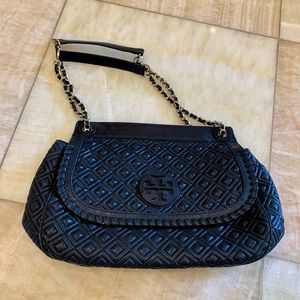 Tory Bruch Black leather quilted handbag